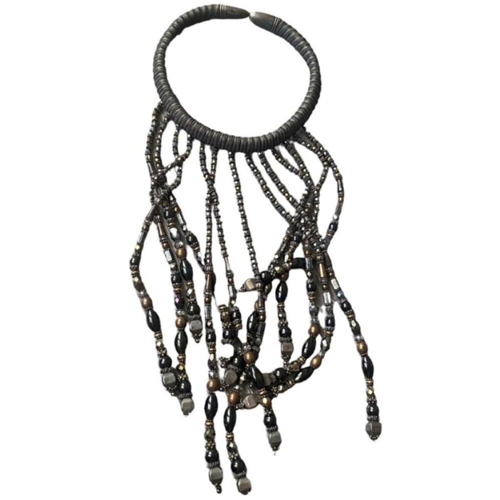 Braided Choker Style Waterfall Beaded Necklace